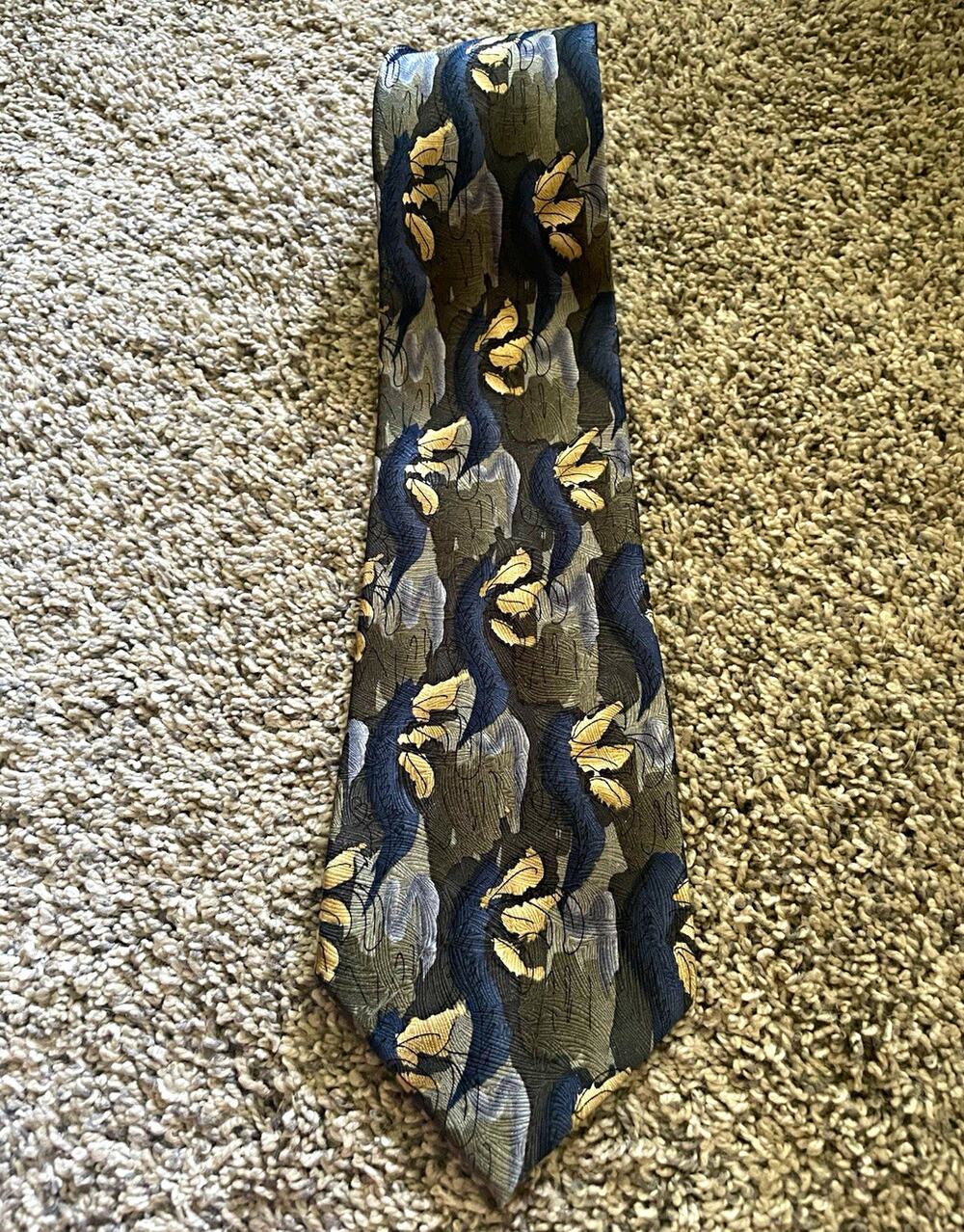 Vintage J. Garcia Men’s Tie 100% Silk Gray Blue Green Gray 1996 Banyan Tree II